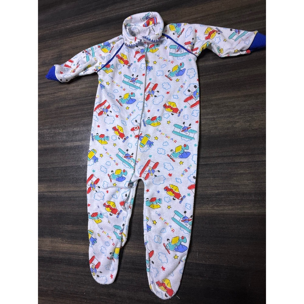 Vintage Airplane Footed Pajamas Up In The Air Print One Piece Romper 9-12 Mo
